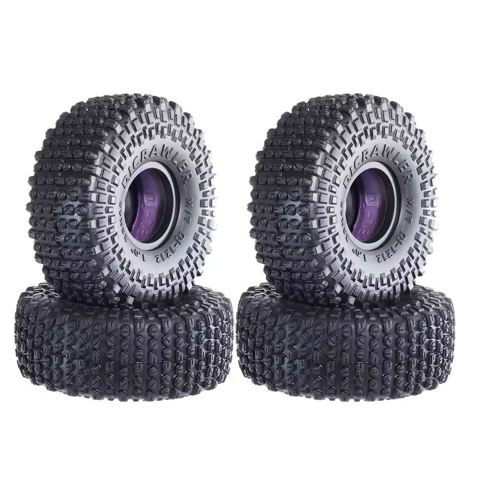 DJ 68 * 25mm Soft Pin Tires and Purple Silicone Rubber Inserts Set for Trx4m SCX24 1/18 1/24 1.0" Tires RC Crawler FCX24