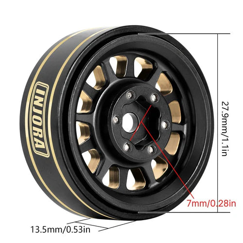 INJORA 1.0 Plus 12-Spoke Brass Beadlock Wheels 42g/Pcs Offset -3.75mm For 1/18 1/24 RC Crawler (4) (W1101)