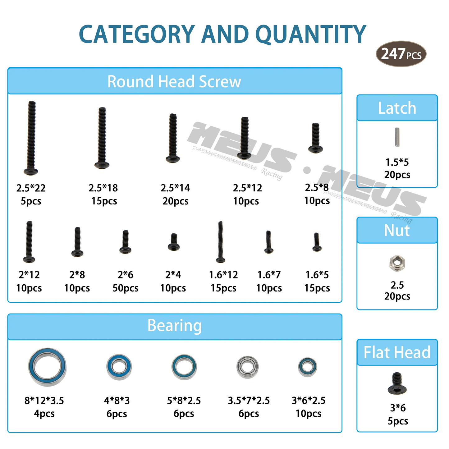 Meus Racing Metal Steel Bearing Screw Kit Boxed 247PCS For 1/18 TRX4M TRX-4M RC Crawler Upgrade Parts Accessories