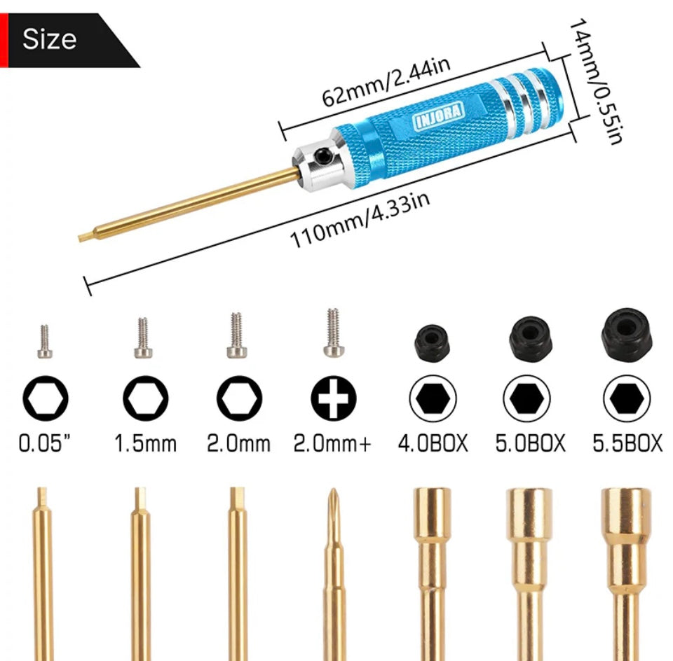 INJORA 7 Colors Short Handle Hex Screwdriver Nut Driver Tool Kit For 1/18 1/24 RC Crawlers