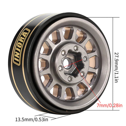 INJORA 1.0 Plus 12-Spoke Brass Beadlock Wheels 42g/Pcs Offset -3.75mm For 1/18 1/24 RC Crawler (4) (W1101)