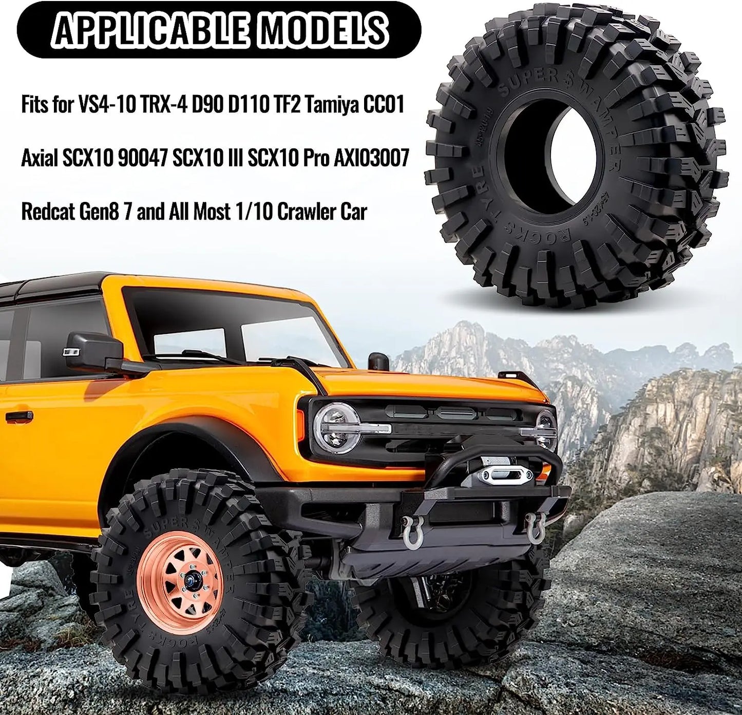 OGRC 1.9in RC Rubber Tyre Set 1/10 RC Crawler Tire for SCX10 90046 SCX10 UTB18 TRX4 TRX6 Redcat Gen8 7VS4-10 1/10 RC Crawler Car