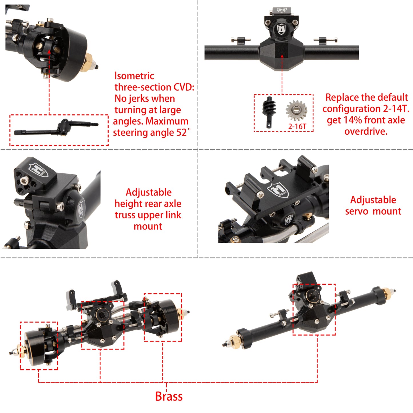 MEUS Racing Isokinetic 3-Section CVD Front and Rear Axles Maximum Steering Angle 52° Wider +5MM for Axial SCX24（ALL BLACK））