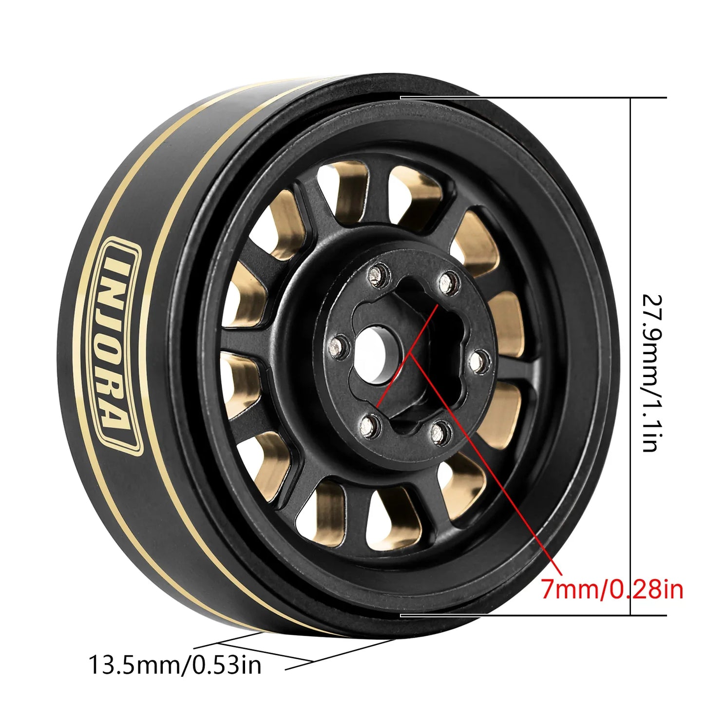 INJORA 1.0 Plus Brass Beadlock Wheel Rims for 1/24 1/18 RC Crawler SCX24 TRX4M FCX24 (W1101 W1102 W1103 W1107)