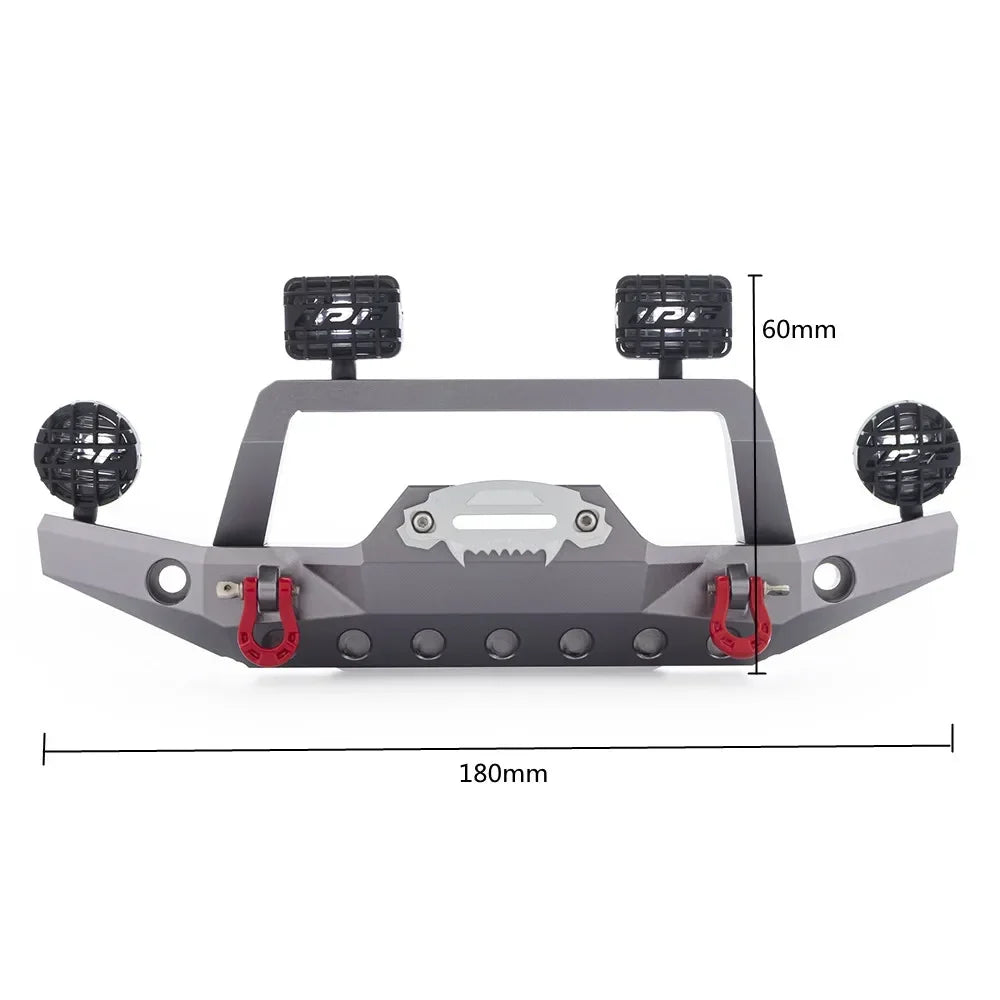 Metal CNC Front Bumper With Led Light for 1/10 RC Crawler Car TRX4 Sports Edition and Defender Upgrade Parts