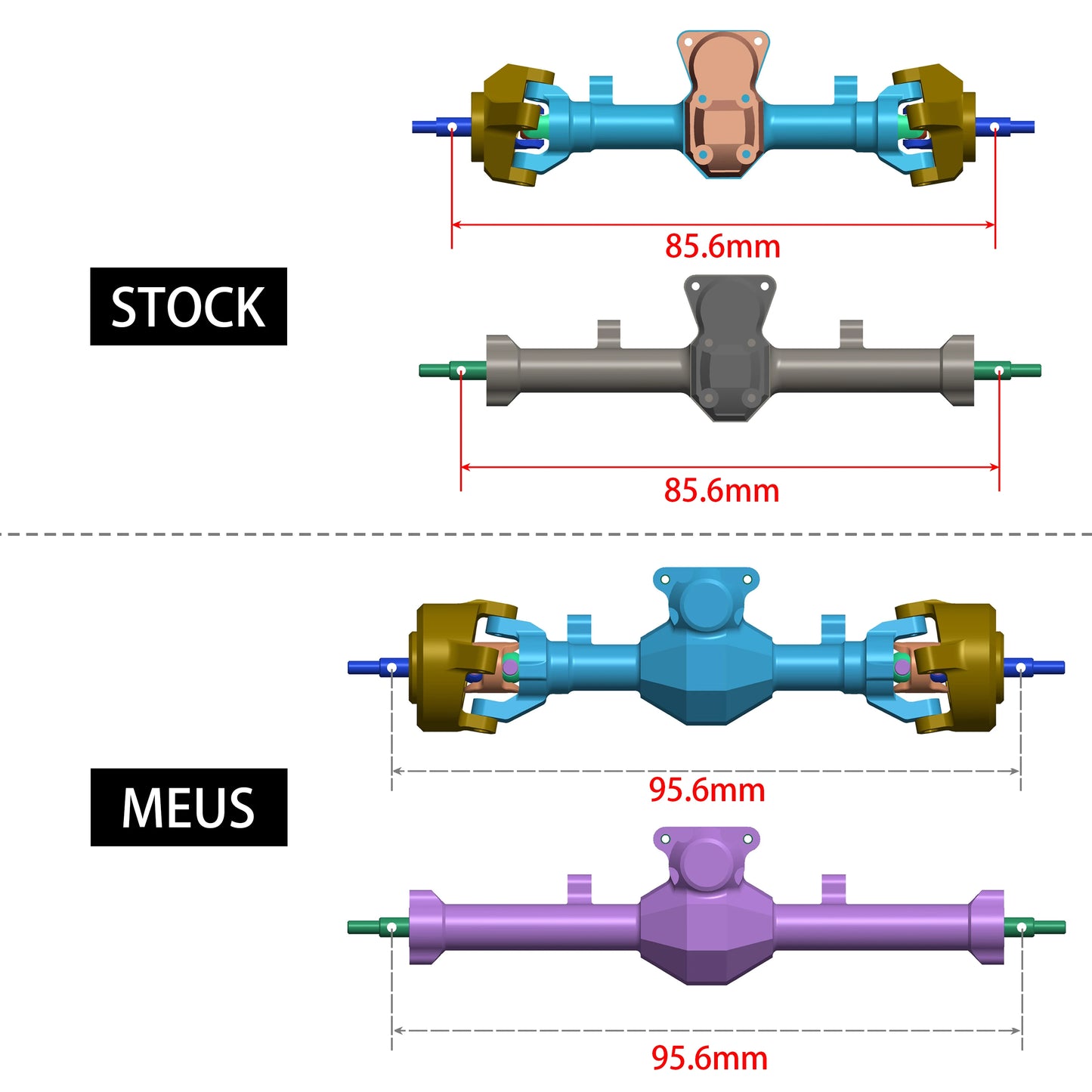 MEUS Racing Isokinetic 3-Section CVD Front and Rear Axles Maximum Steering Angle 52° Wider +5MM for Axial SCX24（ALL BLACK））