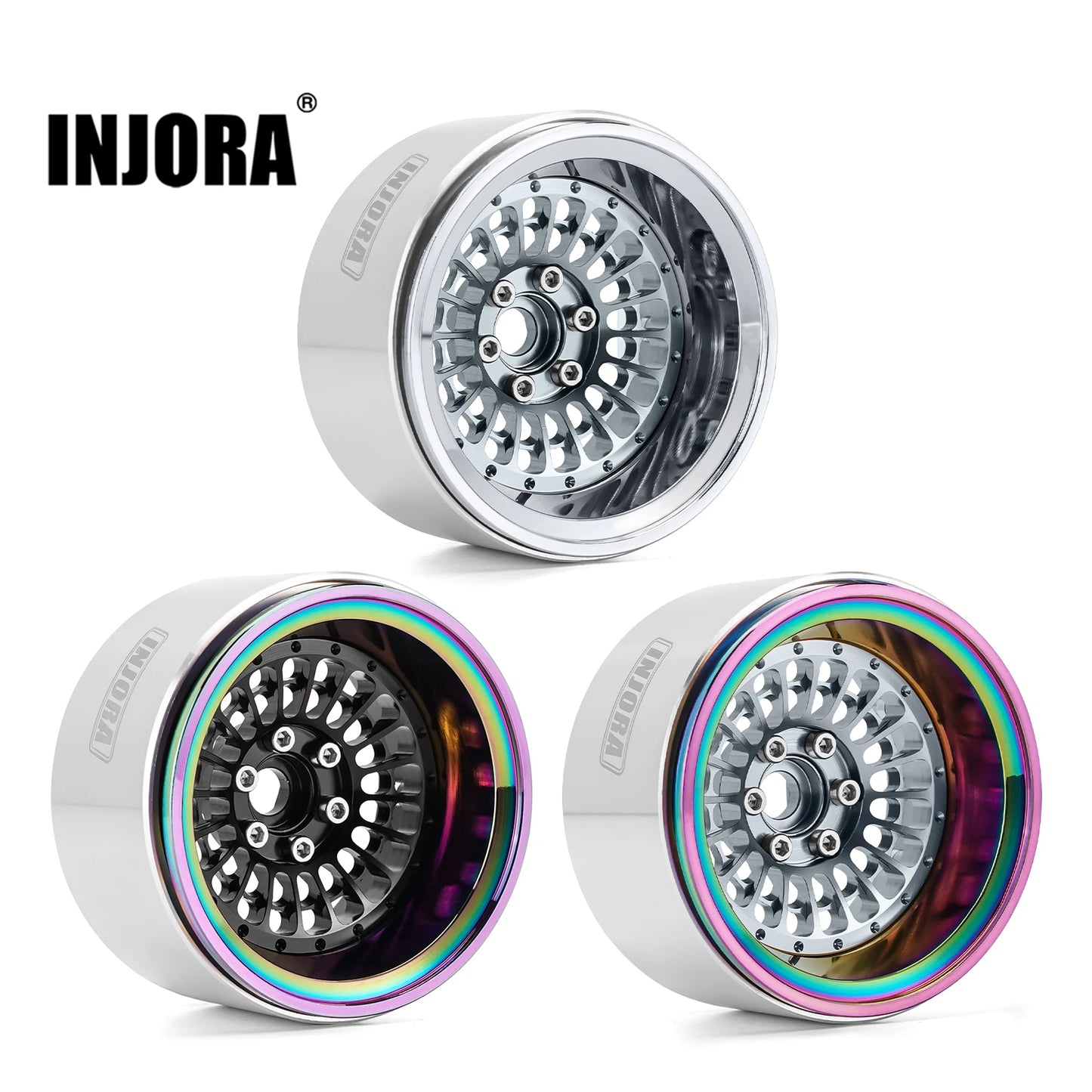 INJORA Offset -10mm Aluminum Turbine 2.2" Beadlock Wheel Rim for 1/10 RC Crawler Car (W2255)