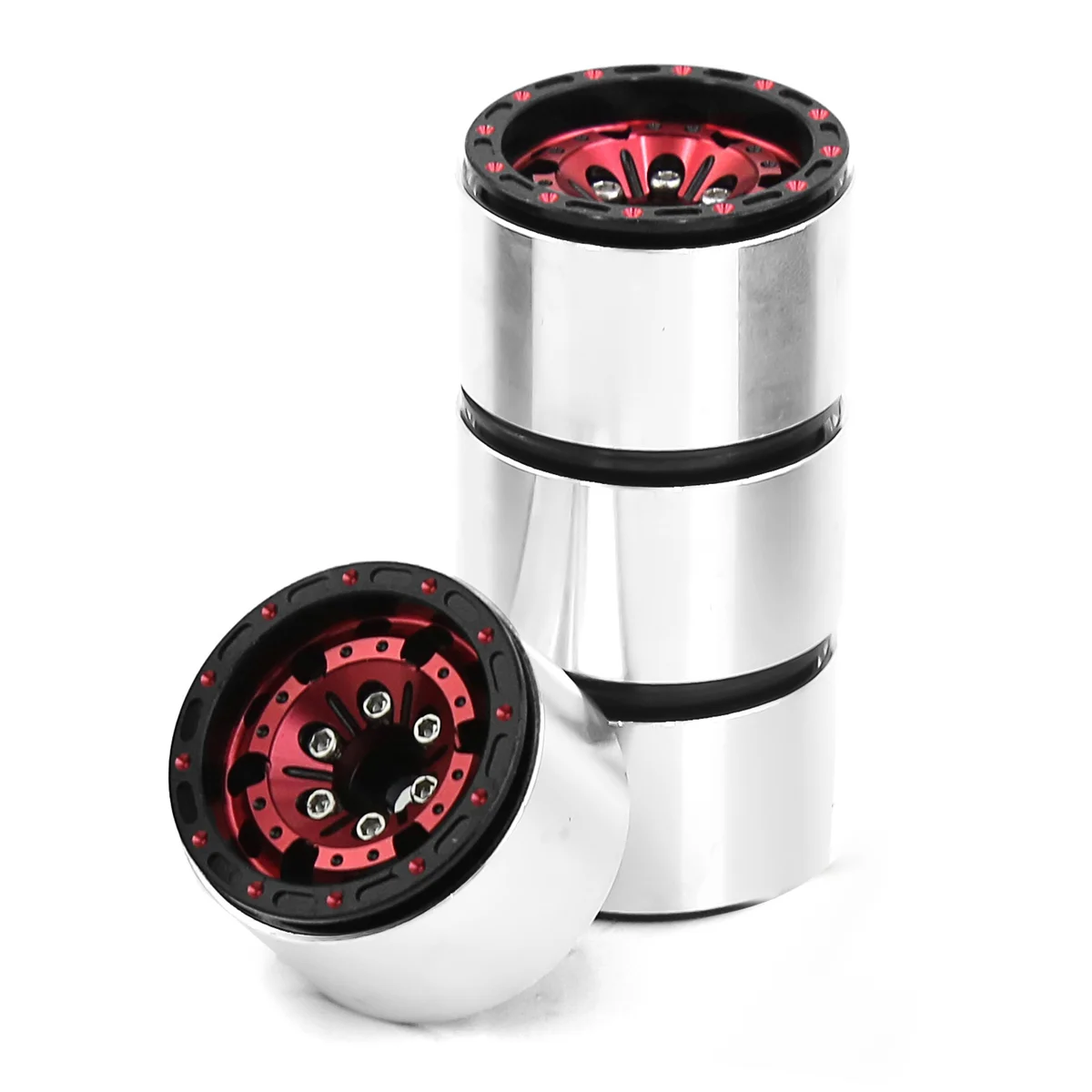 Aluminum 1.0 Beadlock Wheel Rims for 1/18 RC Crawler Car Axial SCX24 FMS FCX24 TRX4M Red+Black