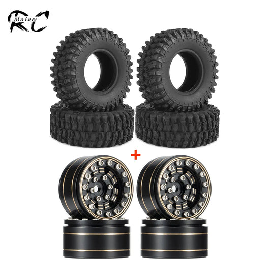 1.0 Inch Beadlock Wheel Rims 50*20mm Rubber Tires for 1/18 1/24 RC Crawler Car Axial SCX24 TRX4M Bronco Enduro24 Upgrade Parts