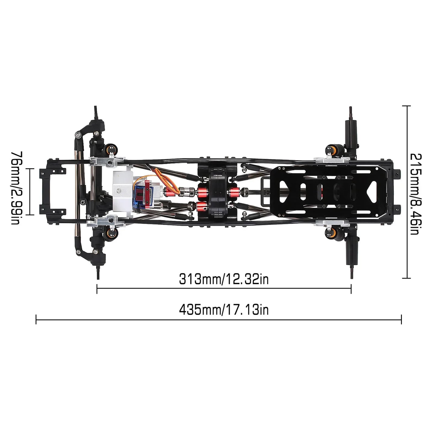 INJORA 313mm Wheelbase Metal Chassis Frame with Prefixal Single / 2-Speed Transmission for 1/10 RC Crawler