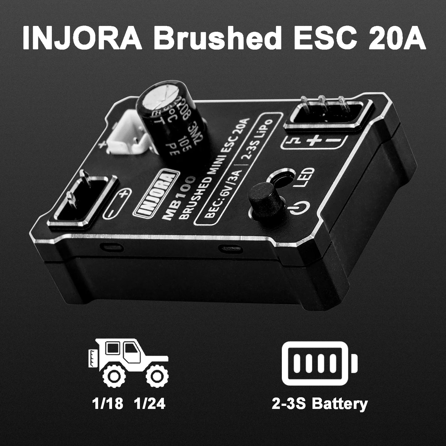 INJORA MB100 Brushed Mini ESC 20A for 1/24 1/18 RC Crawler SCX24 AX24 TRX4M FCX24 FCX18