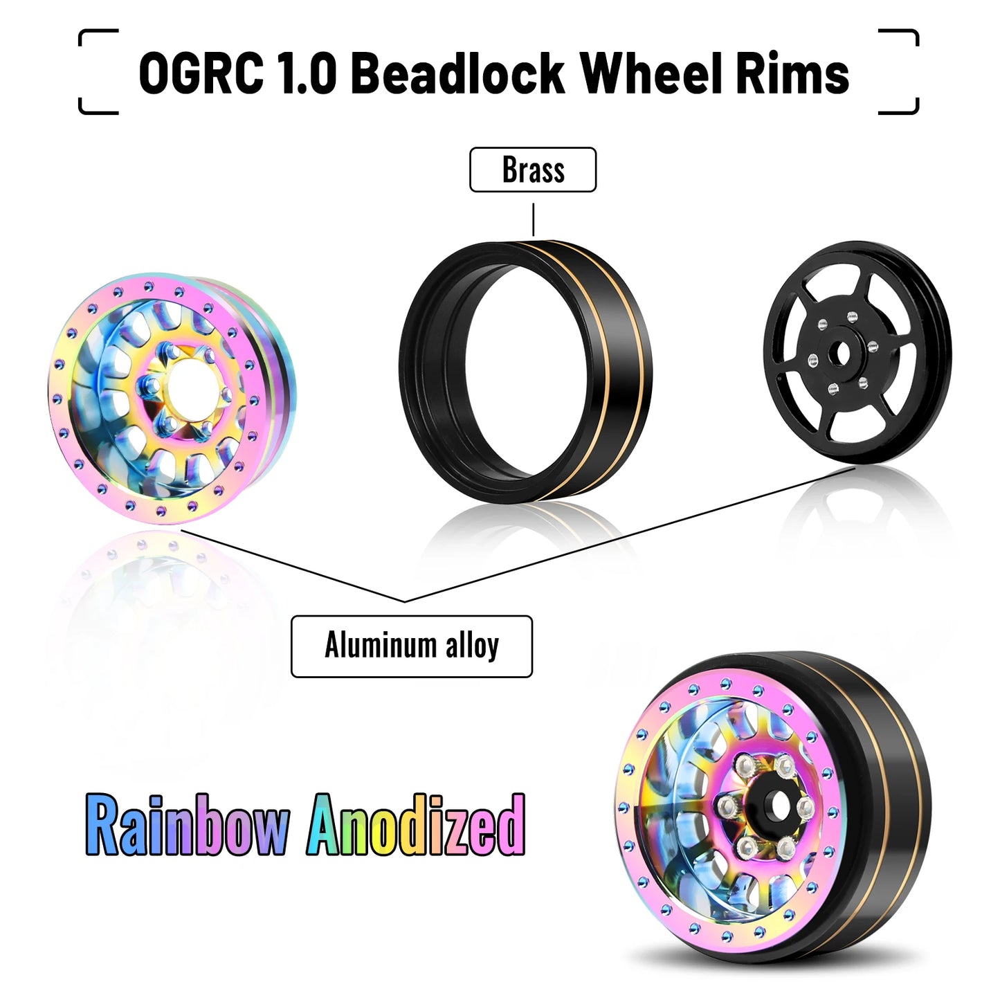 OGRC Brass 1.1inch Beadlock Wheel Rims Negative Offset 3.5mm Wheels for 1/18 TRX4M 1/24 SCX24 FCX24 AX24 RC Upgrade Accessories