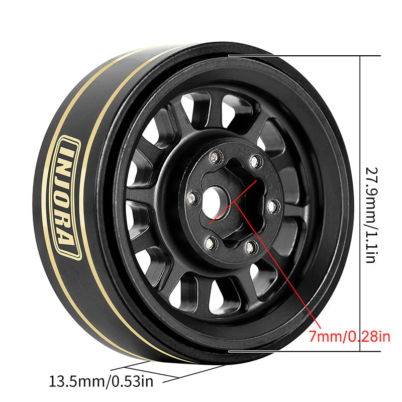 INJORA 1.0 Plus 12-Spoke Brass Beadlock Wheels 42g/Pcs Offset -3.75mm For 1/18 1/24 RC Crawler (4) (W1101)